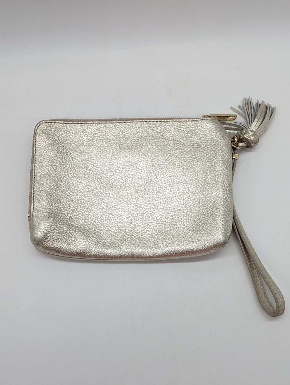 Talbots Shimmer Metallic Light Gold Pebbled Leather Clutch Wristlet Wallet